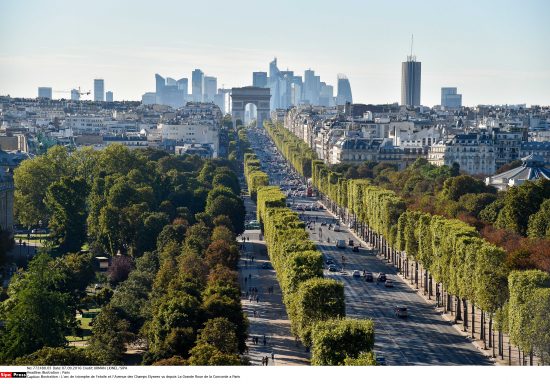 Illustration : L'arc de triomphe de l'etoile et l'Avenue des Champs Elysees vu depuis La Grande Roue de la Concorde a Paris/Credit:URMAN LIONEL/SIPA/1609191750